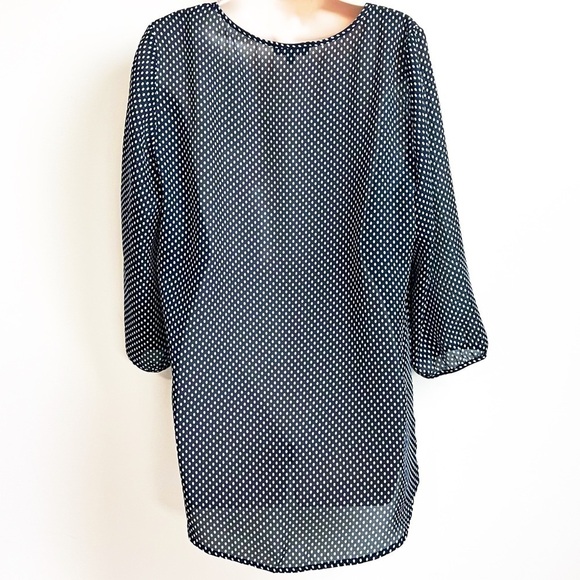 NEW Spense Semi Sheer Relaxed Fit Dot Blouse V Neck Blue White Large Pullover - Picture 3 of 9